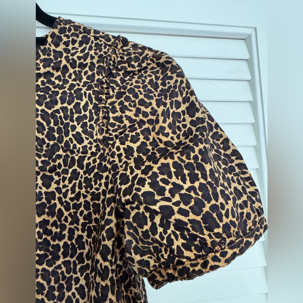 NWOT J. Crew Animal Print Puff Sleeve Blouse 100% cotton - Picture 3 of 6